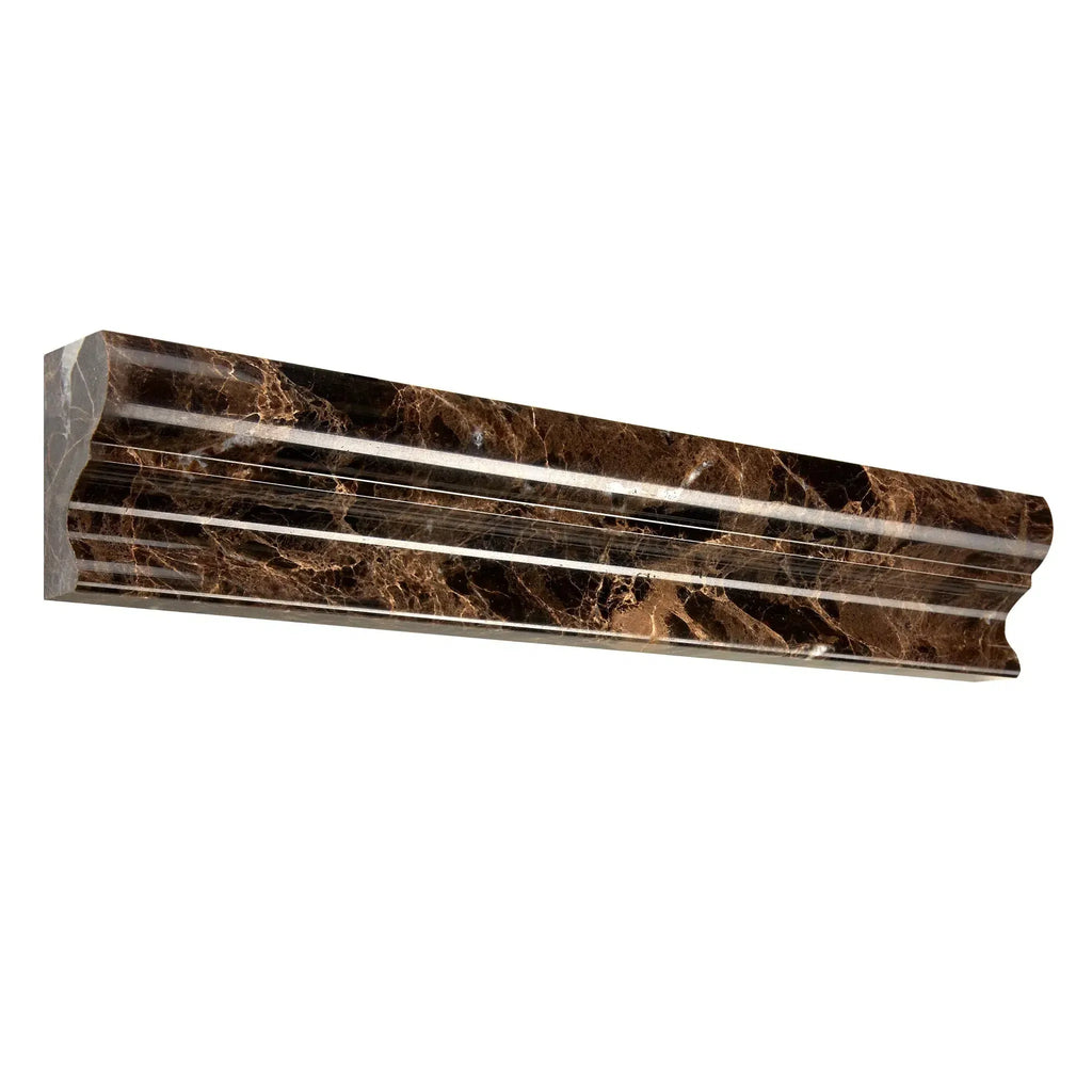 Brown marble decorative molding featuring Emperador Dark Marble 2X12 polished design