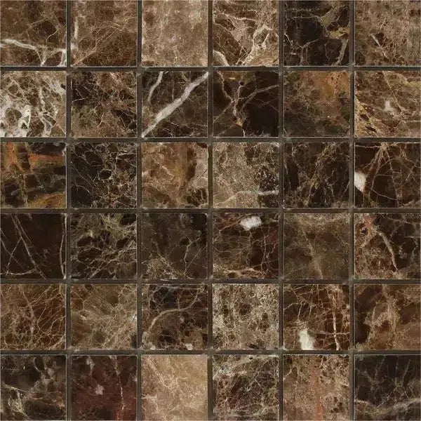 Brown marble mosaic tiles in Emperador Dark Marble 2X2 Mosaic Polished design