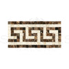 Rectangular mosaic tile border of Emperador Dark Marble Greek Key design, polished finish