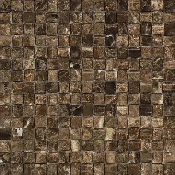 Brown marble mosaic tile featured in Emperador Dark Marble 3-D Small-Bread Mosaic Polished