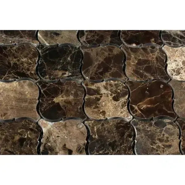 Brown marble mosaic tile features in Emperador Dark Marble 3 inch Lantern design