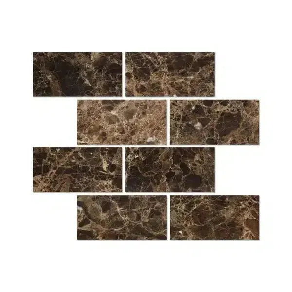 Brown marble brick pattern of Emperador Dark Marble 3X6 Polished