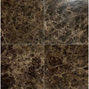 Four dark marble tiles in Emperador Dark Marble Basketweave Border with Crema Marfil Dots