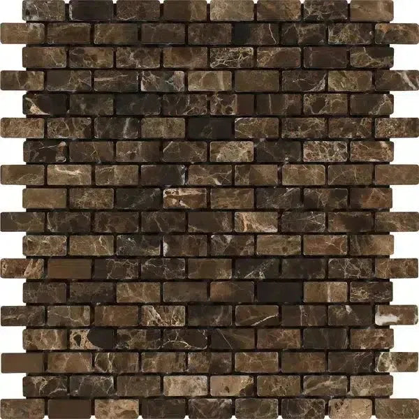 Emperador Dark Marble Mini-Brick Mosaic featuring brown brick tile design