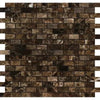 Brown marble brick mosaic tile in Emperador Dark Marble Mini-Herringbone design