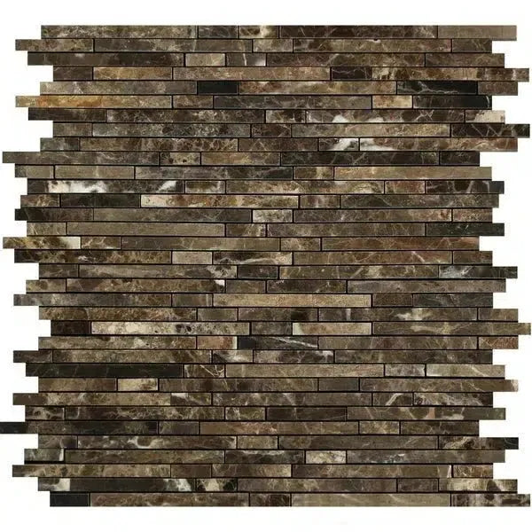 Brown marble mosaic tile in Emperador Dark Marble Bamboo Sticks polished design