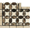 Decorative marble tile mosaic featuring Emperador Dark Marble Florida Flower Corner design