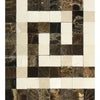 Square mosaic tile pattern of Emperador Dark Marble Greek Key Corner Border in polished finish