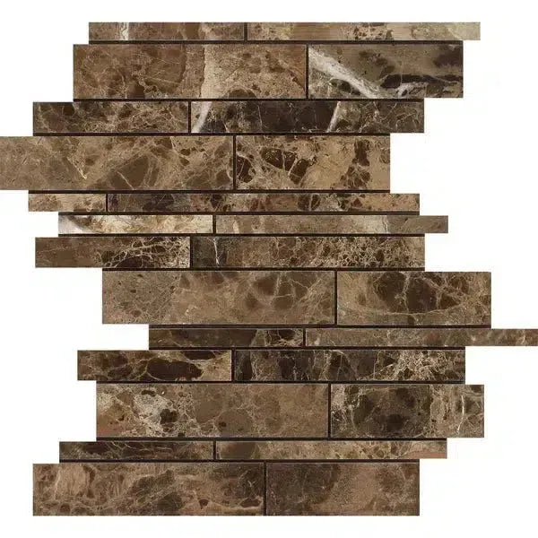 Brown marble mosaic tile from the Emperador Dark Marble Manhattan collection