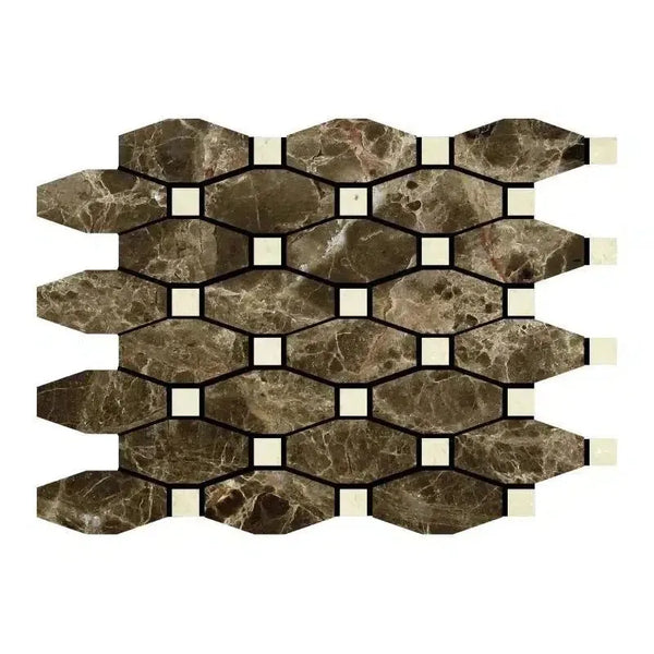 Brown marble mosaic tile from Emperador Dark Marble Octave with C. Marfil polished finish