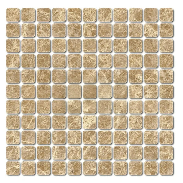 Square mosaic tile sheet of Emperador Light 1X1 Marble Tumbled for elegant decor