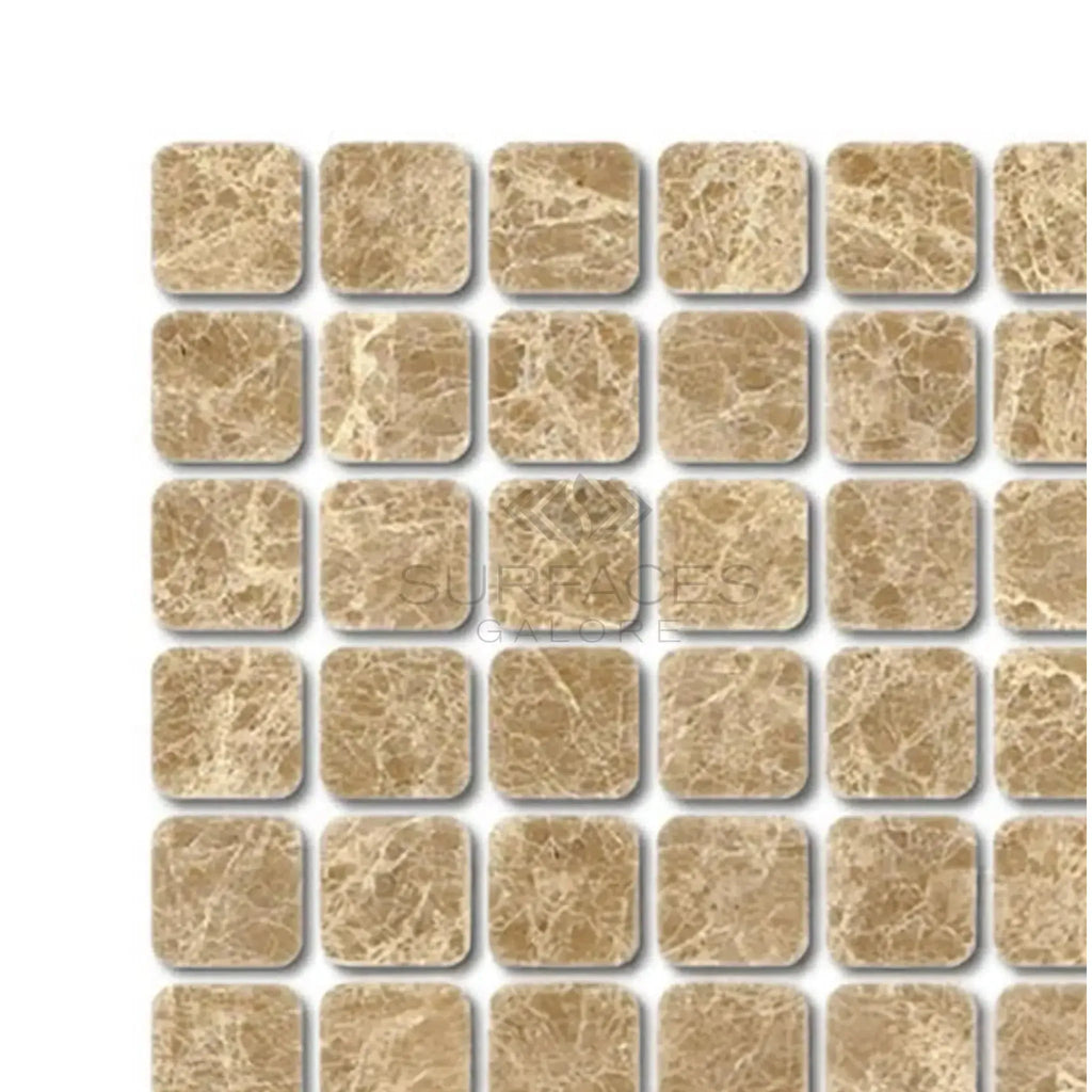 Brown marble mosaic tiles in Emperador Light 1X1 Mosaic Marble Tumbled design