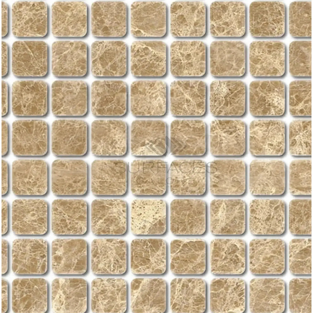 Beige marble mosaic tiles from Emperador Light 1X1 Mosaic Marble Tumbled collection