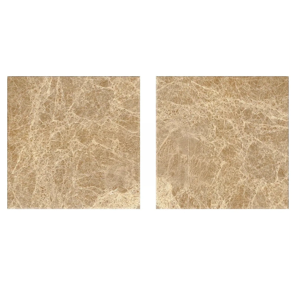 Two square Emperador Light Marble 18X18 Polished tiles showcasing elegant design