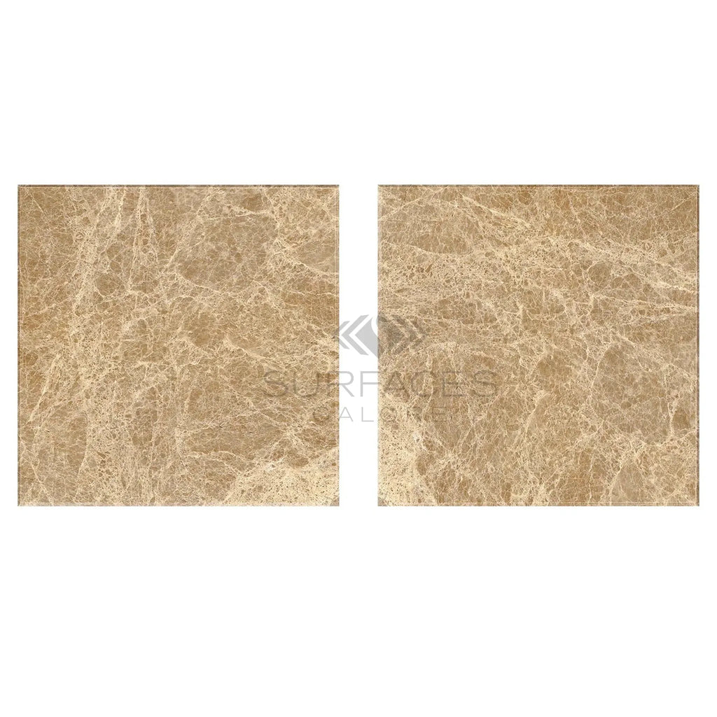 Two square Emperador Light Marble 18X18 Polished tiles showcasing polished elegance