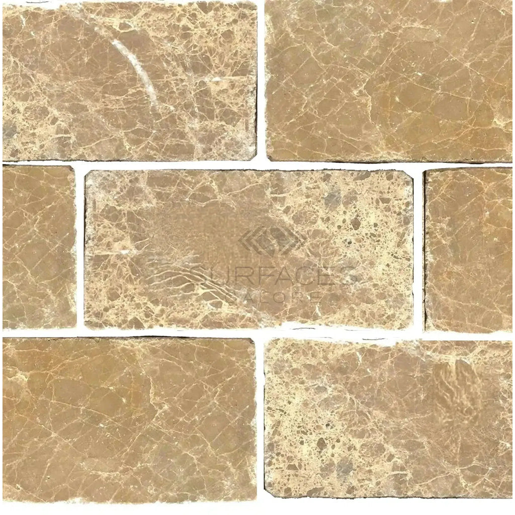 Rectangular brown marble tiles of Emperador Light Marble 3X6 Tumbled product