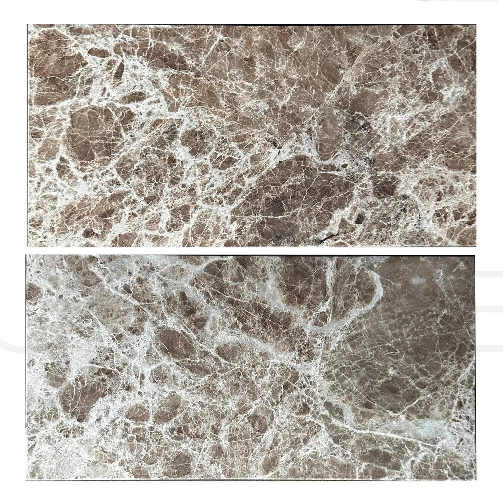 Two brown marble slabs showcasing Emperador Light Marble polished tile for sale
