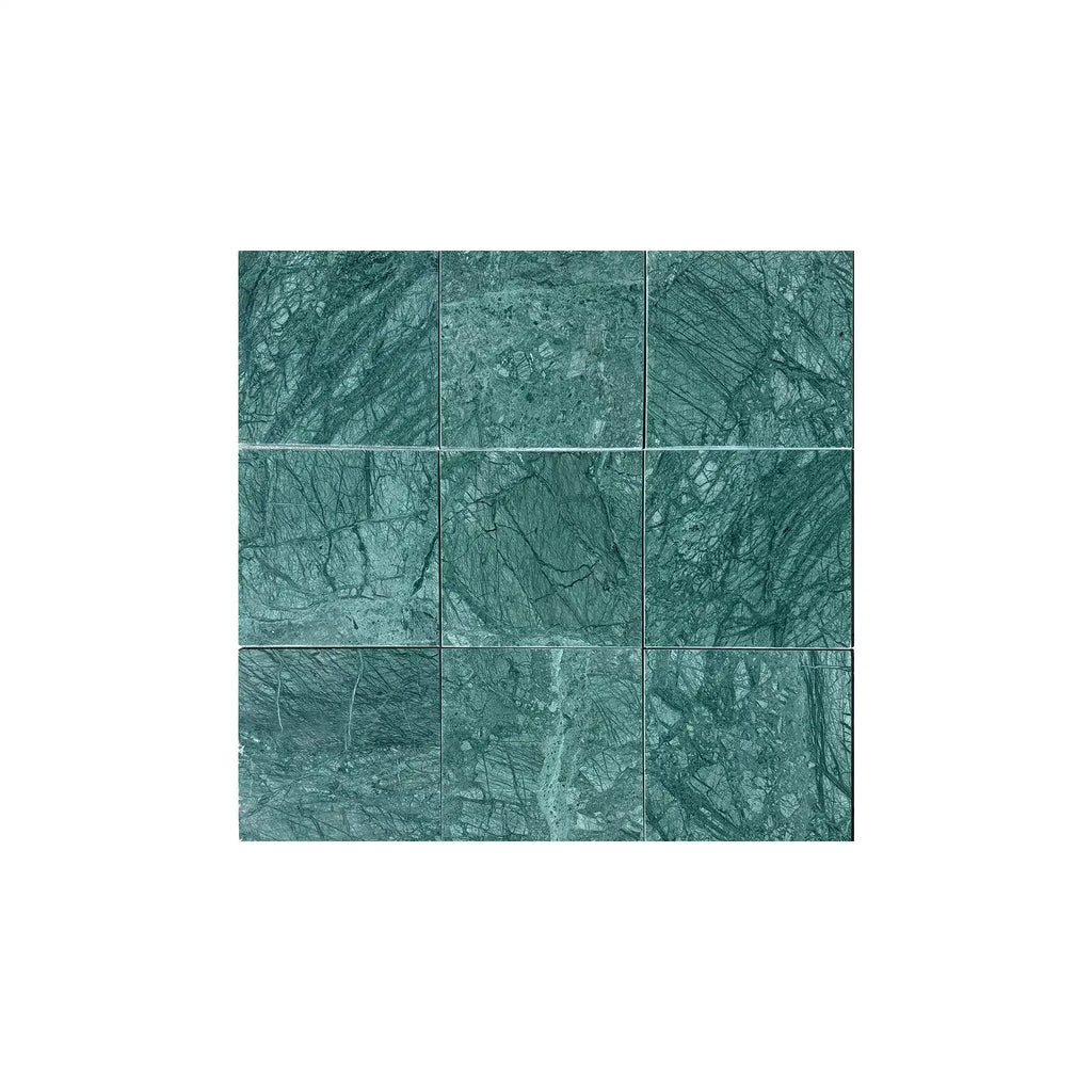 Empress Green Marble 12X12 Polished tile showcasing elegant green marble mosaic design