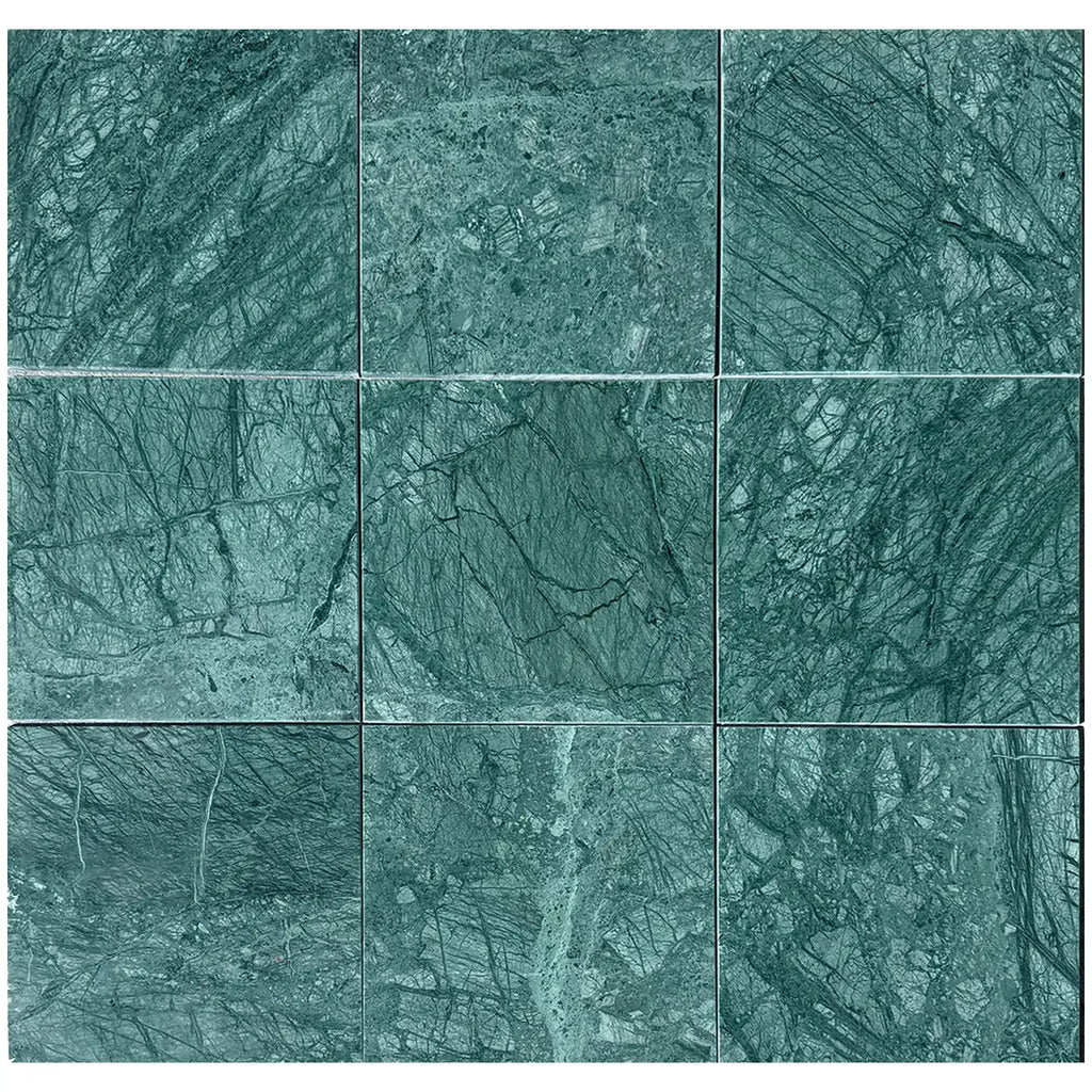 Green marble tile arrangement of Empress Green Marble 12X12 Polished for elegant decor