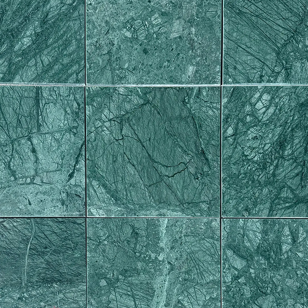 Empress Green Marble 12X12 Polished showcasing a luxurious green marble tile pattern