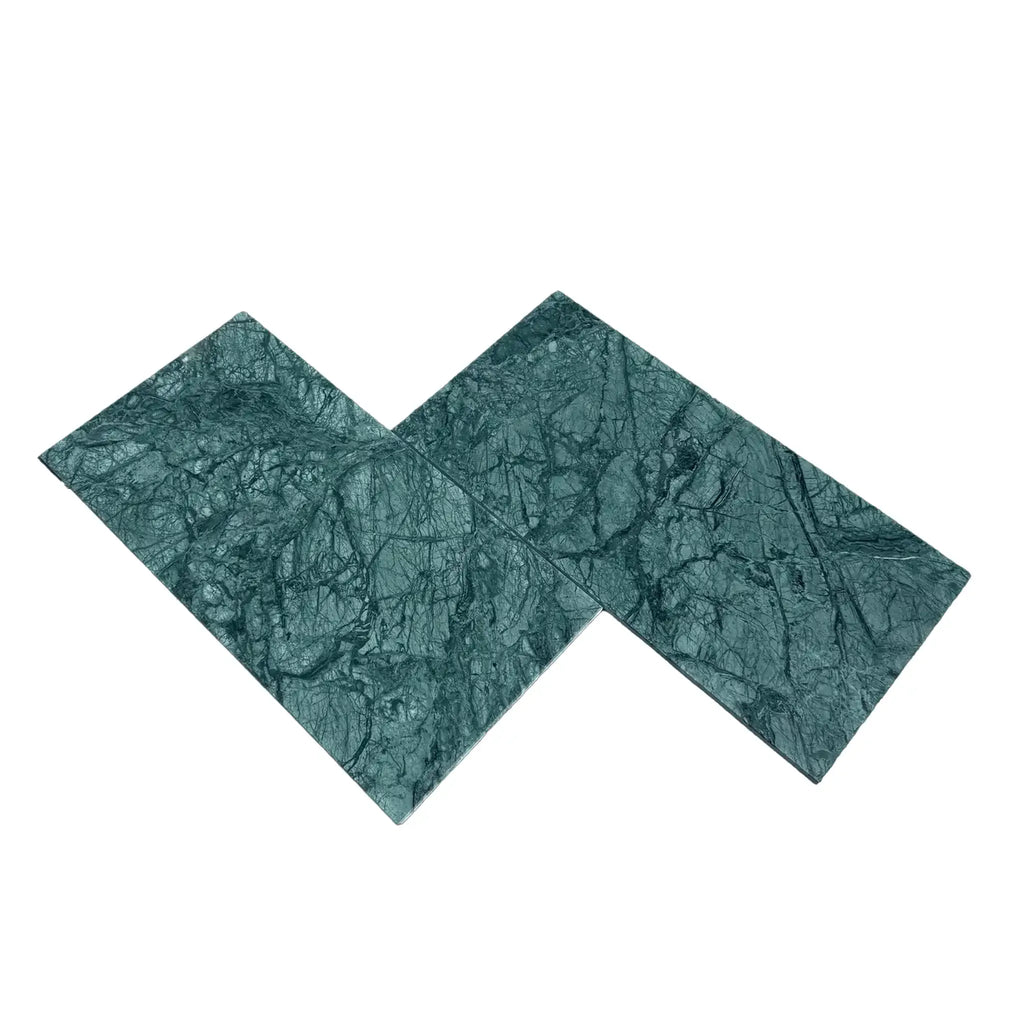 Empress Green Marble 12X24 Polished tiles featuring two green marble surfaces