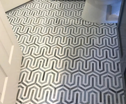 Geometric patterned floor tiles.