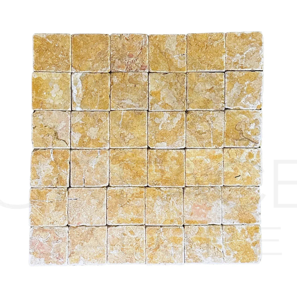 Square yellow stone mosaic Giallo Reale Marble 4X4 Tumbled Tile for elegant decor