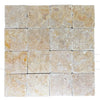 Square travertine tile mosaic featuring Giallo Reale Marble 6X6 Tumbled Tile