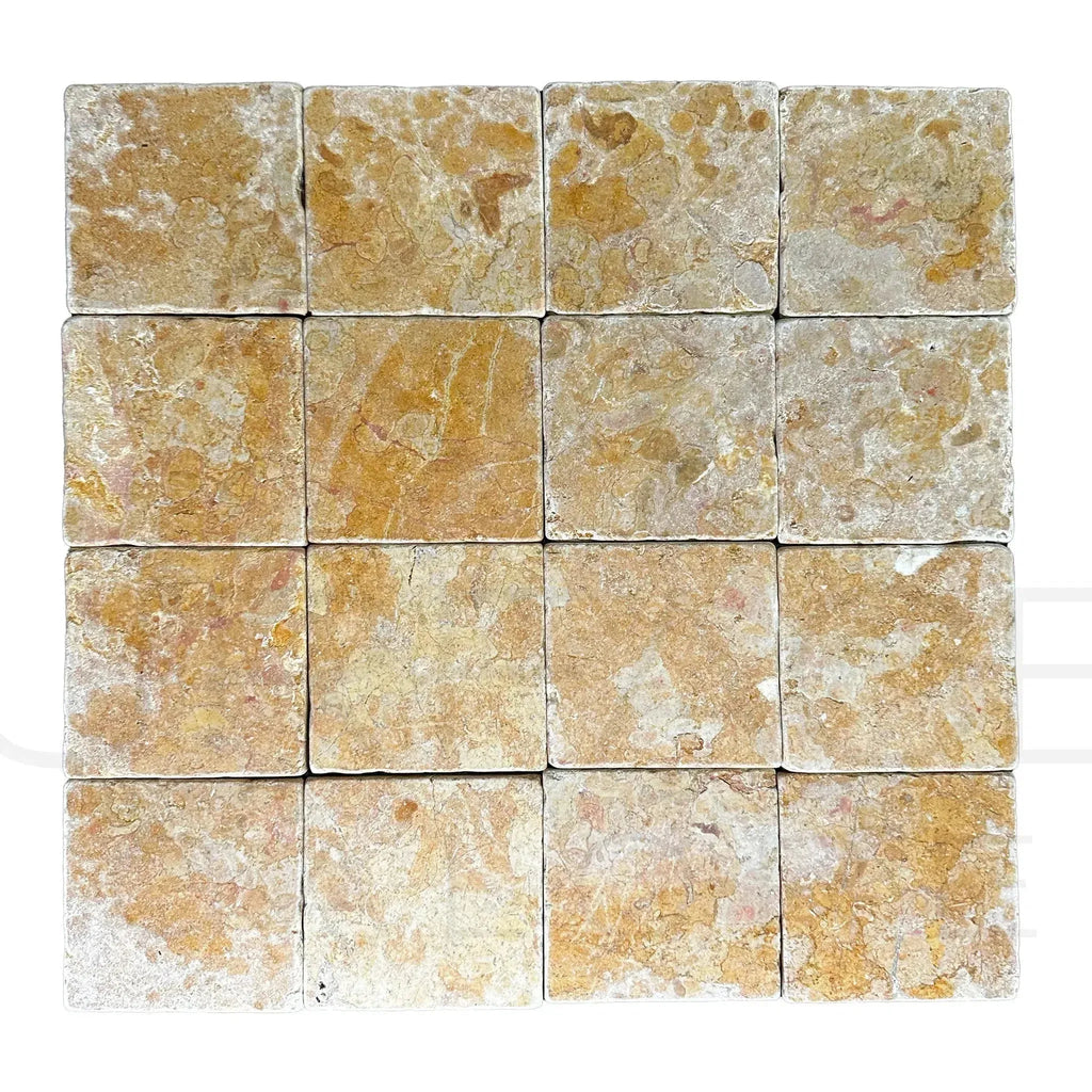 Square travertine tiles, Giallo Reale Marble 6X6 Tumbled Tile, available in 105 Sq.Ft