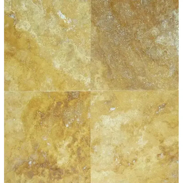 Four yellow-toned marble tiles from Gold Yellow Travertine 18X18 Tile Filled and Honed