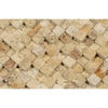 Textured beige stone mosaic in Gold Yellow Travertine 1X1 Hi-Low finish