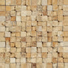 Textured beige stone mosaic in Gold Yellow Travertine 1X1 Hi-Low Split-Faced design