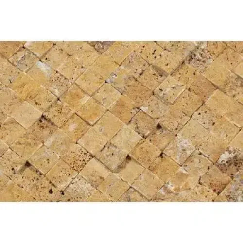 Textured travertine tile mosaic in Gold Yellow Travertine 1X1 Split-Faced design