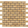 Tan brick mosaic tile showcased in Gold Yellow Travertine 1X2 Brick Mosaic Tumbled