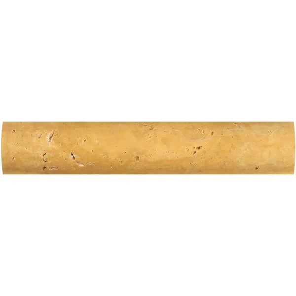 Honey-colored travertine pencil tile in Gold Yellow Travertine 1X6 trim molding