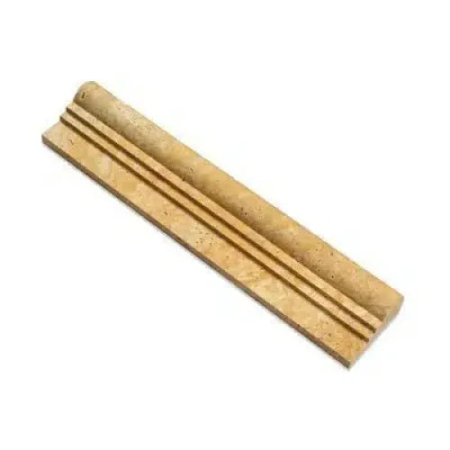 Gold Yellow Travertine 2.5x12 Double-Step Chair Rail Trim Liner Honed Pencil Tile