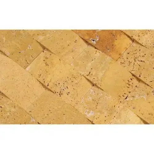 Textured yellow stone tiles from Gold Yellow Travertine Mosaic Honed collection