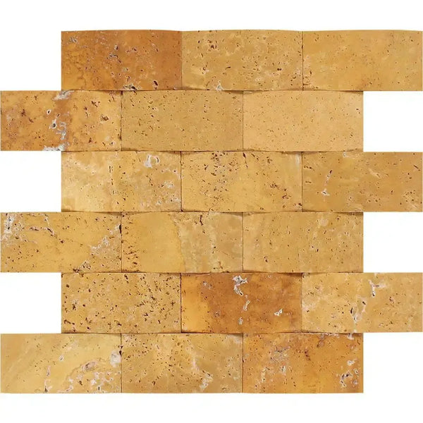 Textured yellow travertine brick wall in Gold Yellow Travertine Mosaic design