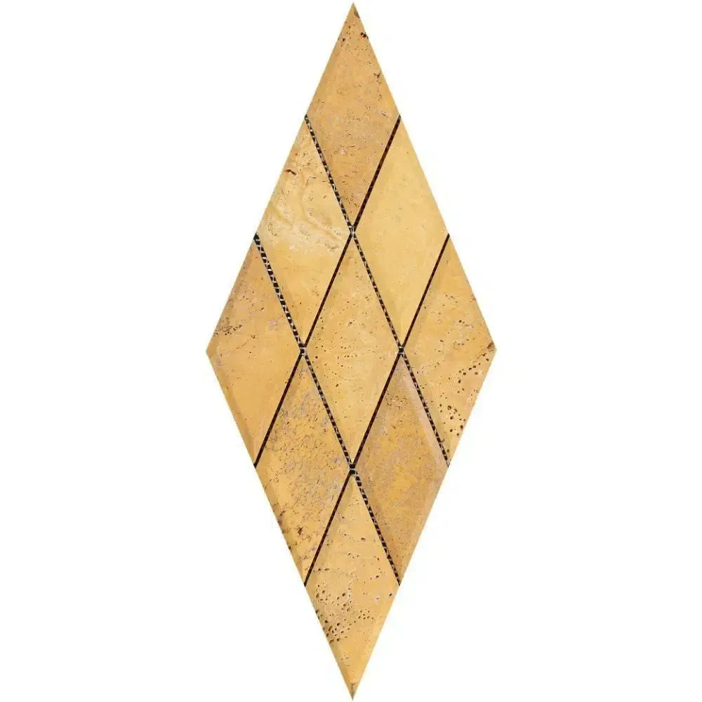 Diamond-shaped yellow tile mosaic from Gold Yellow Travertine 3X6 Deep-Beveled collection