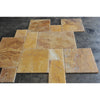 Gold Yellow Travertine 4 pcs Versailles Pattern Set showcasing unfilled brushed chiseled tiles