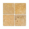 Four square Gold Yellow Travertine 6X6 Tumbled tiles showcasing natural stone texture