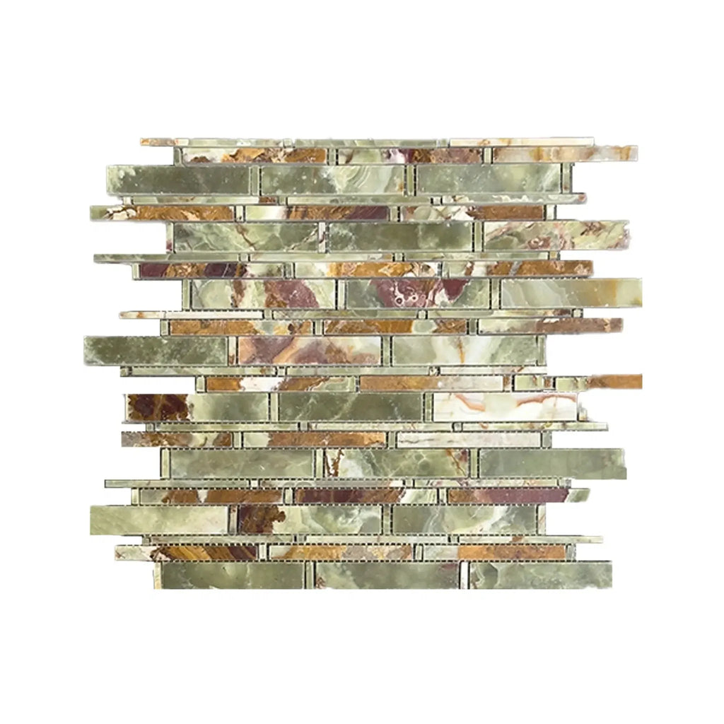 Mosaic tile sheet of Green Onyx Bamboo Sticks in polished finish for decor