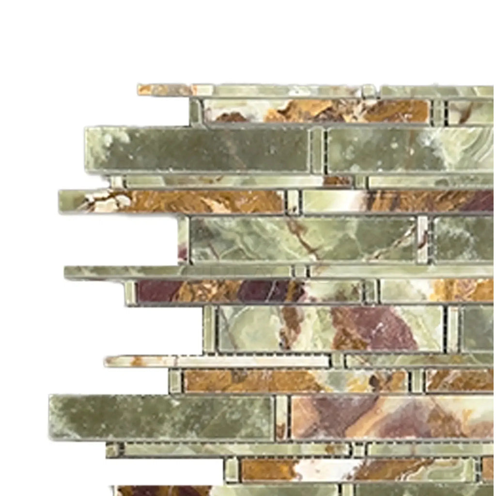 Green and brown mosaic tile from Green Onyx Bamboo Sticks Mosaic Polished product