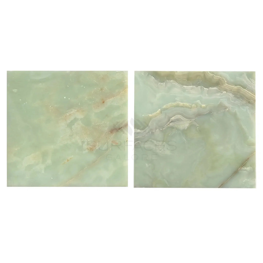 Two Green Onyx tiles from the Green Onyx Marble 12X12 Polished collection