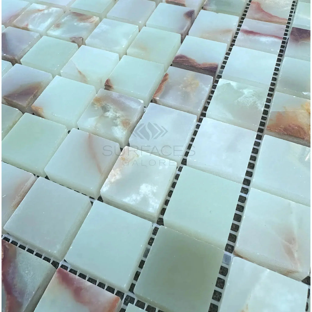 Green Onyx Marble 1X1 Mosaic Marble Tile Polished featuring square onyx mosaic tiles