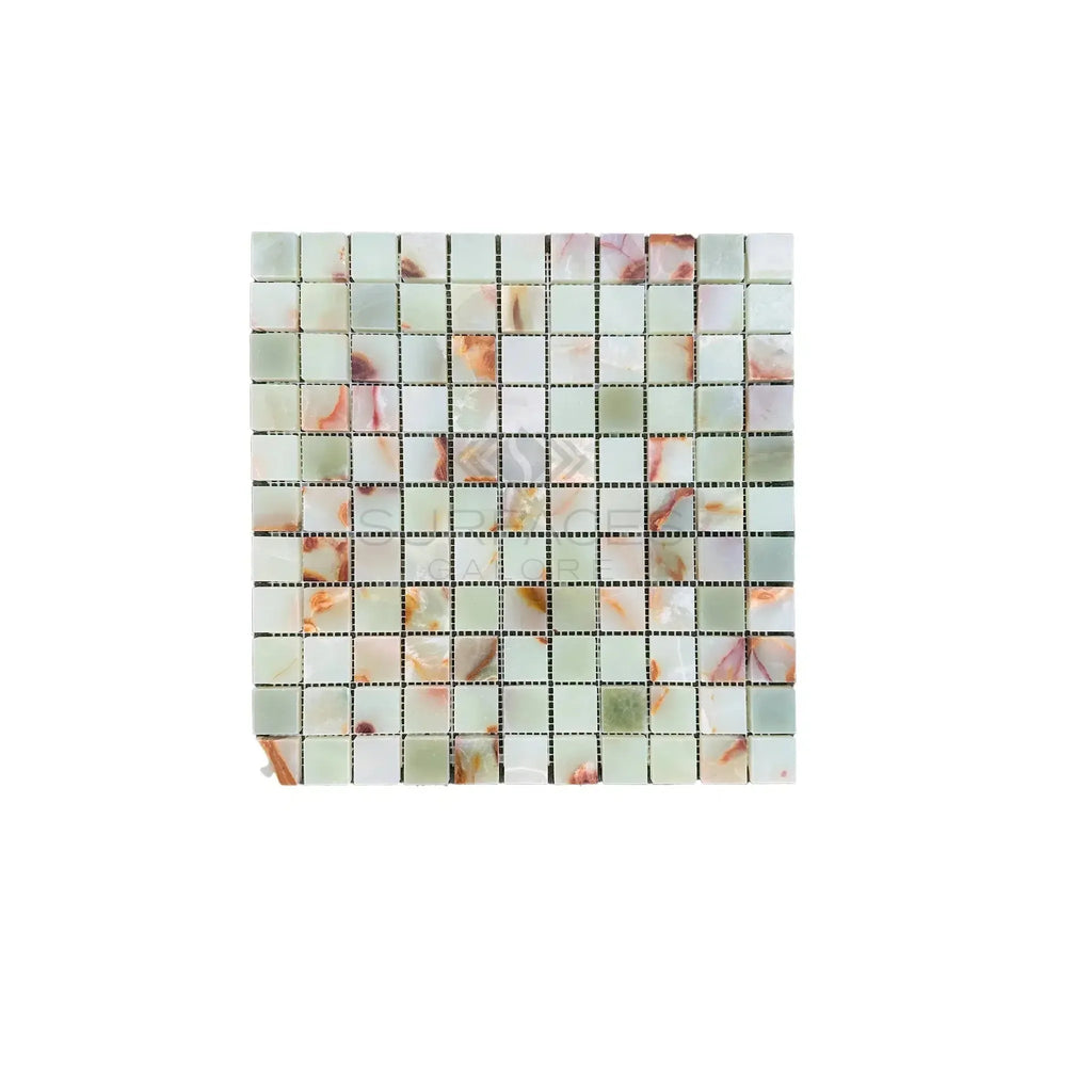 Green Onyx Marble 1x1 Polished Mosaic Tile Sheet in a Square Design