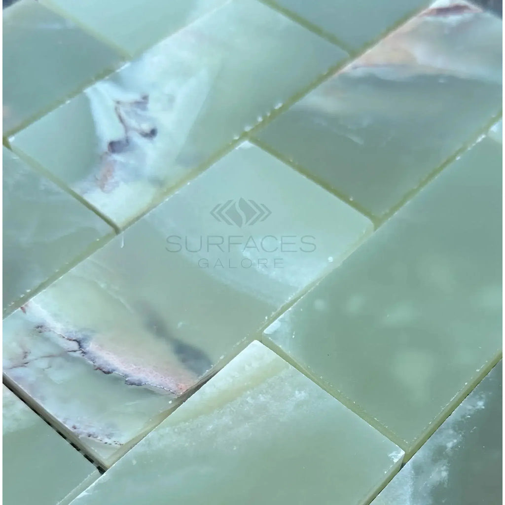 Green Onyx Marble 2X4 Mosaic Tile Polished showcasing a beautiful tile pattern