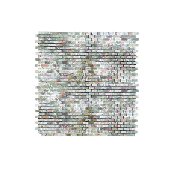 Green Onyx Marble Mini-Brick Mosaic Tile Sheet with Brick-Patterned Design