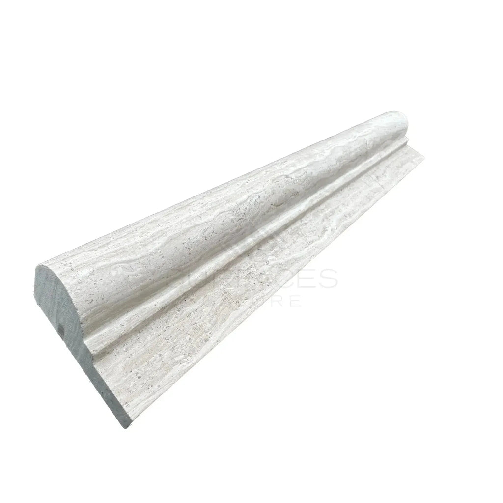 Travertine pencil tile trim in Haisa Light White Wood 2X12 OG-1 limestone honed design