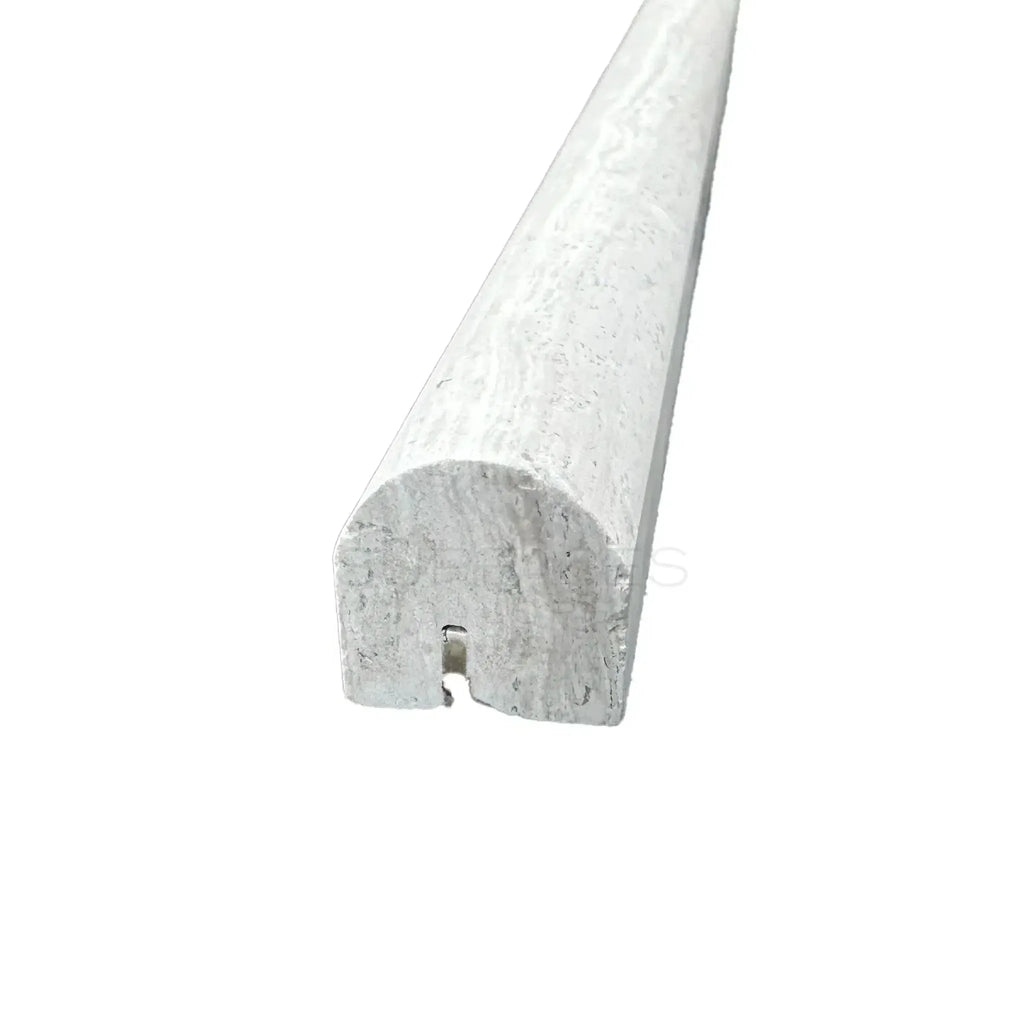 White half-round molding with groove on Haisa Light 3/4X4 Bullnose Liner Limestone